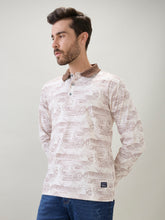 Men's Abstract Printed Polo Collar Regular Fit Full Sleeve T-Shirt